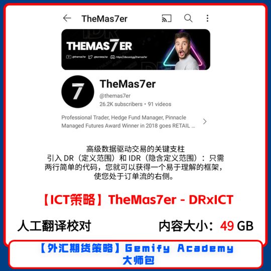 【ICT策略】TheMas7er-M7 DR/IDR 模型指标日内波段丨中文字幕-α阿尔法Trader