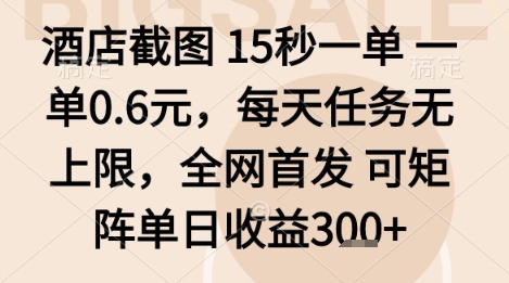 酒店截图项目，15秒一单，一单0.6米，每天任务无上限，全网首发可矩阵单日收益3张+【揭秘】-α阿尔法Trader