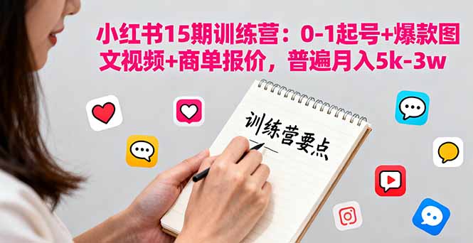 小红书15期训练营：0-1起号+爆款图文视频+商单报价，普遍月入5k-3w-α阿尔法Trader