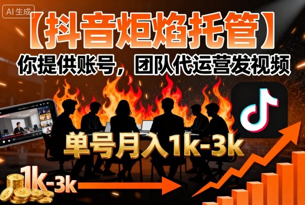 【抖音炬焰托管】你提供账号，团队代运营发视频，单号月入1k+【揭秘】-α阿尔法Trader