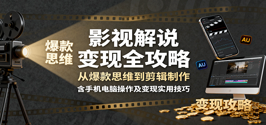 影视解说变现全攻略：从爆款思维到剪辑制作，含手机电脑操作及变现实用技巧-α阿尔法Trader