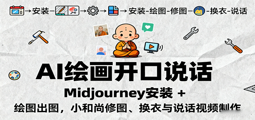 AI绘画开口说话，Midjourney安装 + 绘图出图，小和尚修图、换衣与说话视频制作-α阿尔法Trader