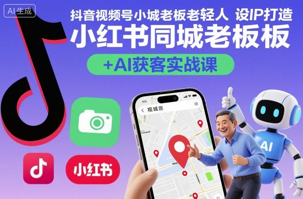 抖音视频号小红书同城老板轻人设IP打造+AI获客实战课，人设打造-算法拆解-拍摄剪辑-内容运营-AI创作-α阿尔法Trader