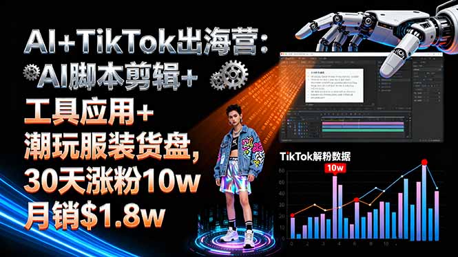 AI+TikTok出海营:AI脚本剪辑+工具应用+潮玩服装货盘,30天涨粉10w月销$1.8w-α阿尔法Trader