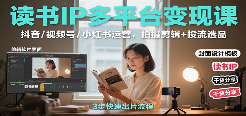 读书IP多平台变现课：抖音/视频号/小红书运营，拍摄剪辑+投流选品-α阿尔法Trader