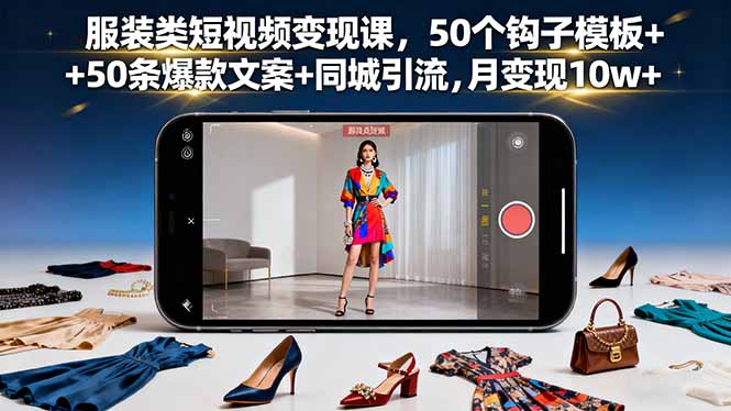 服装类短视频变现课，50个钩子模板+50条爆款文案+同城引流，月变现10w+-α阿尔法Trader