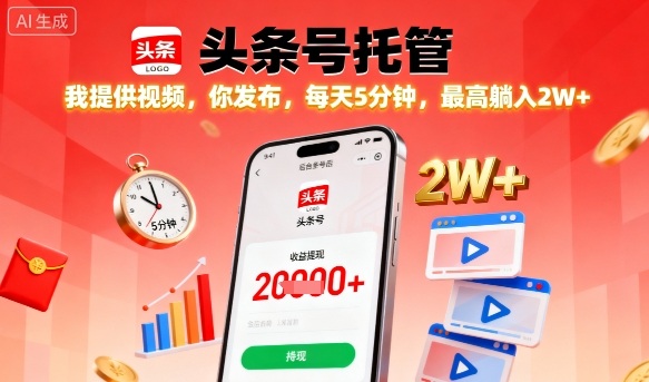 【头条号托管】我提供视频，你发布，每天5分钟，最高躺入2W+【揭秘】-α阿尔法Trader