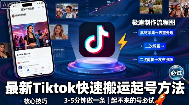 最新Tiktok快速搬运快速起号方法，3-5分钟做一条，起不来的号可以试试-α阿尔法Trader