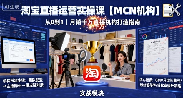 淘宝直播运营实操课【MCN机构】，从0到1做一家月销千W的直播机构-α阿尔法Trader