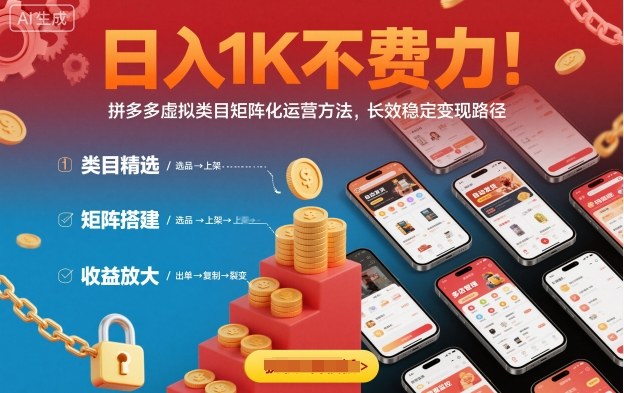 日入1K不费力！拼多多虚拟类目矩阵化运营方法，长效稳定变现路径-α阿尔法Trader