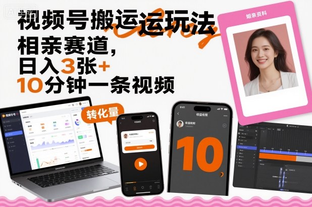 视频号搬运玩法，相亲赛道，日入3张+，10分钟一条视频-α阿尔法Trader