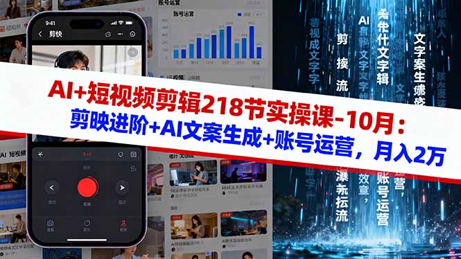 AI+短视频剪辑218节实操课-10月：剪映进阶+AI文案生成+账号运营，月入2万-α阿尔法Trader