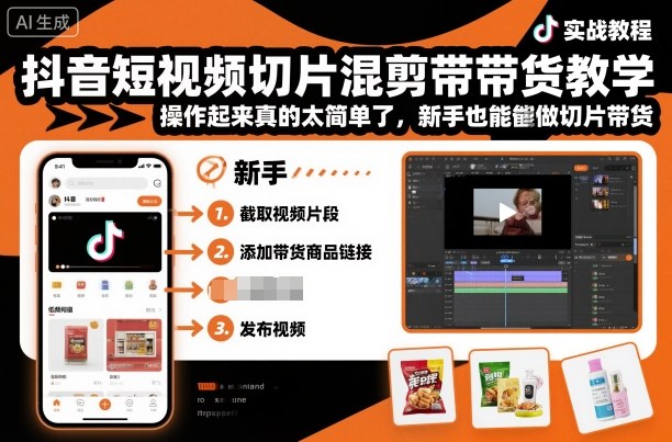 抖音短视频切片混剪带货教学，操作起来真的太简单了，新手也能做切片带货-α阿尔法Trader