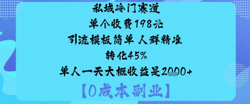 私域冷门赛道:单个收费198米引流模板简单人群精准转化45%单人一天大概收益是1k+-α阿尔法Trader