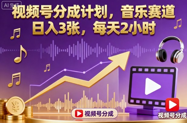 视频号分成计划，音乐赛道，日入3张，每天2小时-α阿尔法Trader