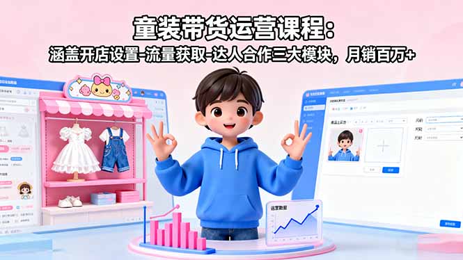 童装带货运营课程：涵盖开店设置-流量获取-达人合作三大模块，月销百万+-α阿尔法Trader