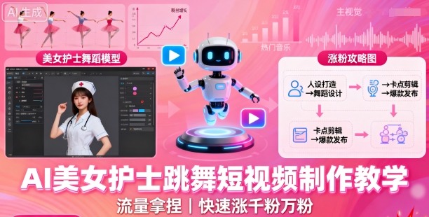 AI美女护士跳舞短视频制作教学，流量拿捏，快速涨千粉万粉【提示词+视频教程】-α阿尔法Trader