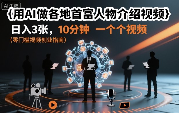 用AI做各地首富人物介绍视频，日入3张，10分钟一个视频-α阿尔法Trader