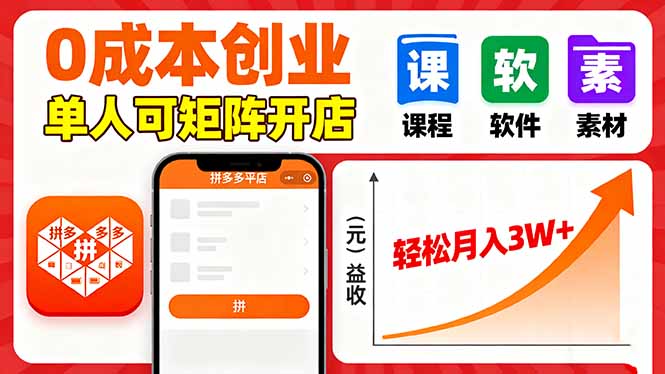 拼多多虚拟电商，0成本，单人可矩阵开店，轻松月入3W+-α阿尔法Trader
