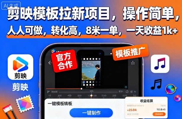 剪映模板拉新项目，操作简单，人人可做，转化高，8米一单，一天收益1k+-α阿尔法Trader