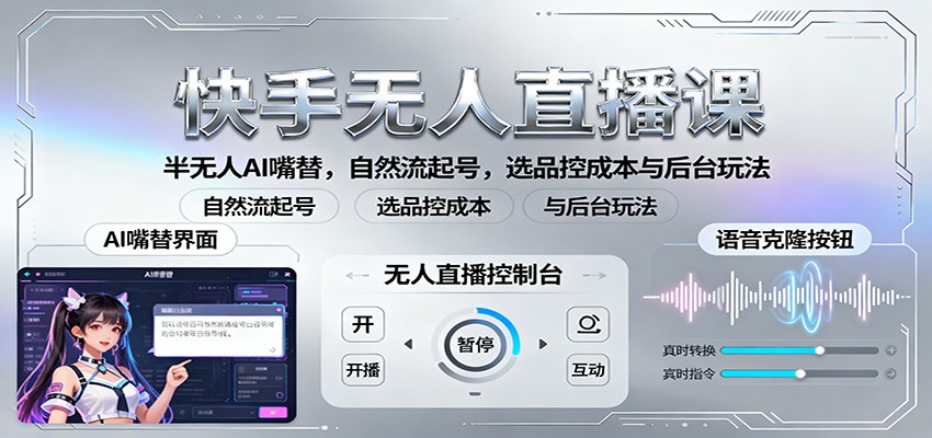 快手无人直播课：半无人AI嘴替，自然流起号，选品控成本与后台玩法-α阿尔法Trader
