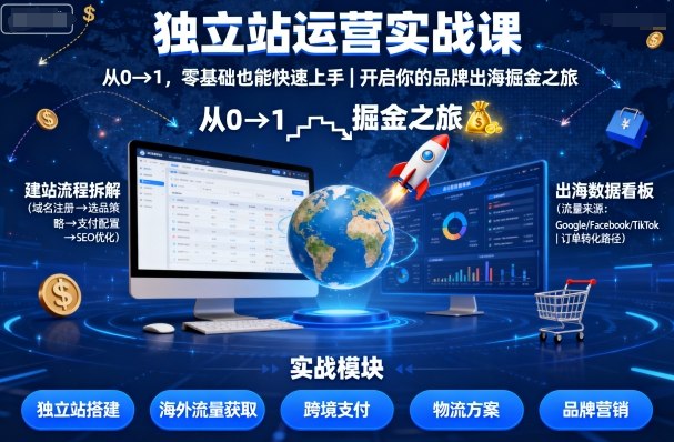 独立站运营实战课，从0到1，零基础也能快速上手，开启你的品牌出海掘金之旅-α阿尔法Trader