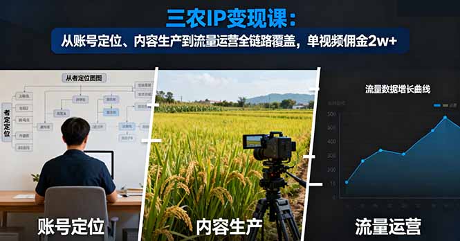 三农IP变现课：从账号定位、内容生产到流量运营全链路覆盖，单视频佣金2w+-α阿尔法Trader