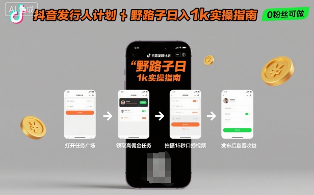 抖音发行人计划全新野路子玩法，随时随地，只要有手机，就能操作，日入1k+【揭秘】-α阿尔法Trader