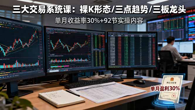 三大交易系统课：裸K形态/三点趋势/三板体系，单月收益率30%+92节实操内容-α阿尔法Trader