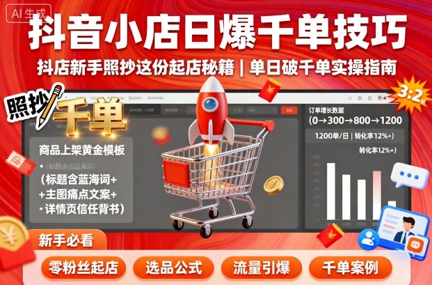 抖音小店日爆千单技巧，抖店新手照抄这份起店秘籍，单日破千单-α阿尔法Trader