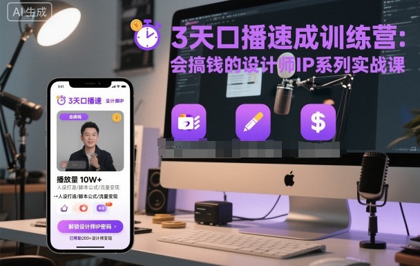 3天口播速成训练营，会搞钱的设计师IP系列实战课-α阿尔法Trader