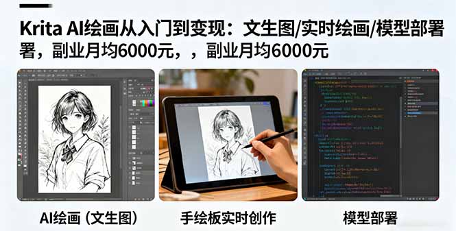 Krita AI绘画从入门到变现：文生图/实时绘画/模型部署，副业月均6000元-α阿尔法Trader