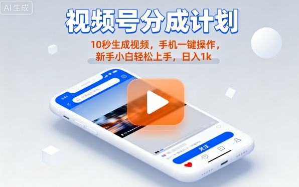 视频号分成计划懒人玩法，10秒生成视频，手机一键操作，新手小白轻松上手，日入1K【揭秘】-α阿尔法Trader