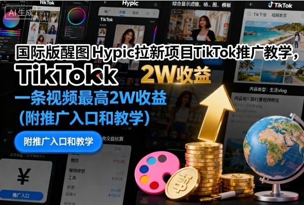 国际版醒图Hypic拉新项目TikTok推广教学，一条视频最高2W收益(附推广入口和教学)-α阿尔法Trader
