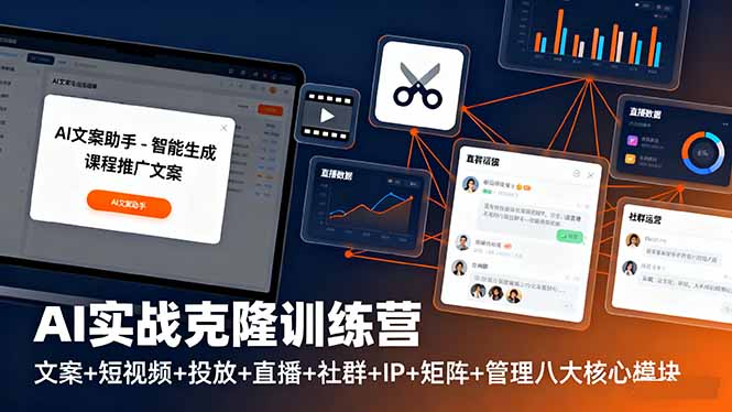 AI实战克隆训练营：文案+短视频+投放+直播+社群+IP+矩阵+管理八大核心模块-α阿尔法Trader