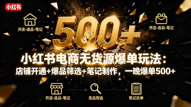 小红书电商无货源爆单玩法：店铺开通+爆品筛选+笔记制作，一晚爆单500+-α阿尔法Trader