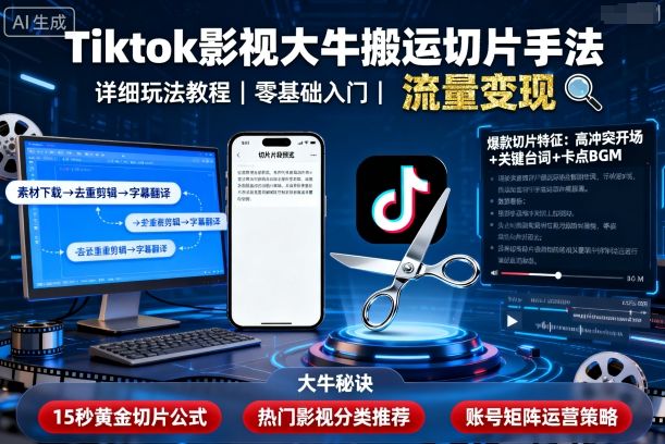 Tiktok影视大牛搬运切片手法，详细玩法教程-α阿尔法Trader
