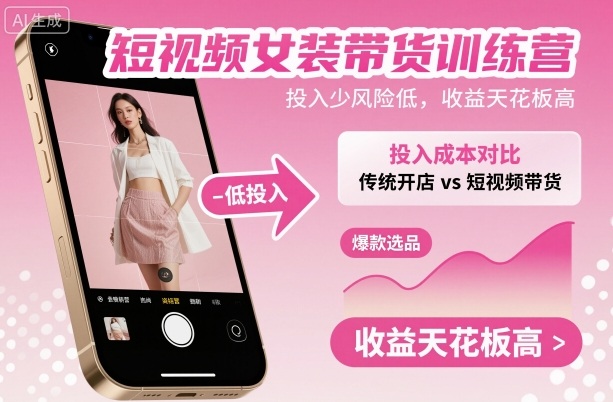 短视频女装带货训练营，投入少风险低，收益天花板高-α阿尔法Trader
