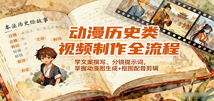 动漫历史类视频制作全流程，学文案撰写、分镜提示词，掌握动漫图生成+抠图配音剪辑-α阿尔法Trader