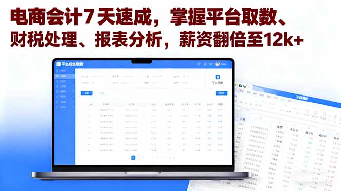 电商会计7天速成，掌握平台取数、财税处理、报表分析，薪资翻倍至12k+-α阿尔法Trader