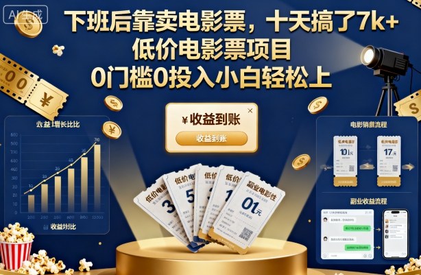 下班后靠卖电影票，十天搞了7k+，低价电影票项目，0门槛0投入小白轻松上手【揭秘】-α阿尔法Trader