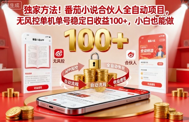 独家方法！番茄小说合伙人全自动挂G项目，无风控单机单号稳定日收益100+，小白也能做【揭秘】-α阿尔法Trader