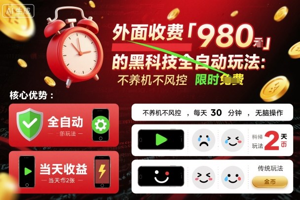外面收费980的黑科技全自动玩法，不养机不风控，每天30分钟，无脑操作，当天收益2张【揭秘】-α阿尔法Trader