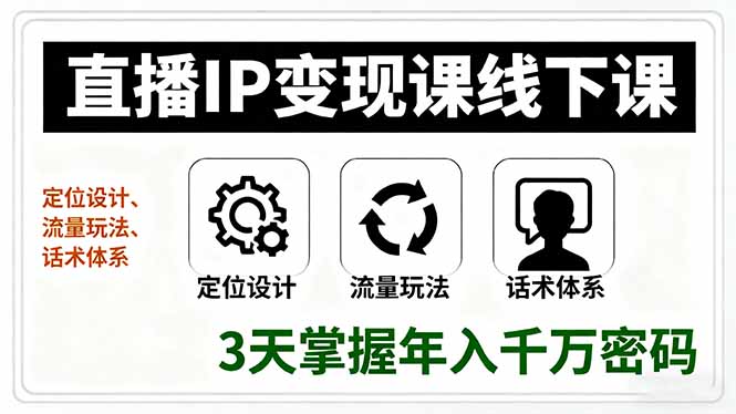 直播IP变现课线下课，定位设计、流量玩法、话术体系，3天掌握年入千万密码-α阿尔法Trader