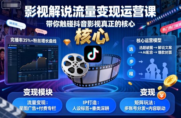 影视解说流量变现运营课，带你触碰抖音影视真正的核心-α阿尔法Trader