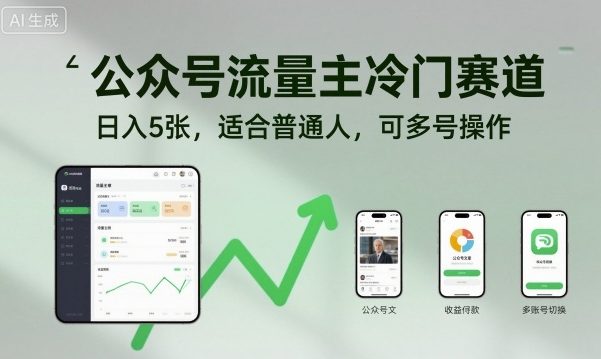 公众号流量主冷门赛道，日入5张，适合普通人，可多号操作-α阿尔法Trader