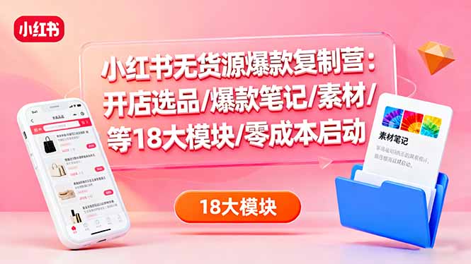 小红书无货源爆款复制营：开店选品/爆款笔记/素材/等18大模块/零成本启动-α阿尔法Trader