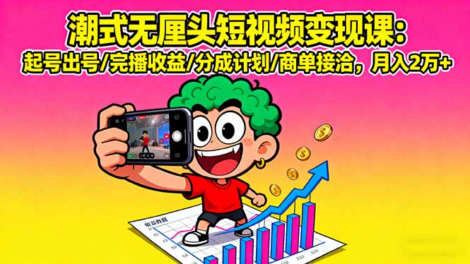 潮式无厘头短视频变现课：起号出号/完播收益/分成计划/商单接洽，月入2万+-α阿尔法Trader