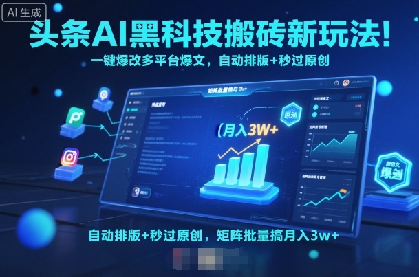 头条AI黑科技搬砖新玩法！一键爆改多平台爆文，自动排版+秒过原创，矩阵批量搞月入3w+【揭秘】-α阿尔法Trader