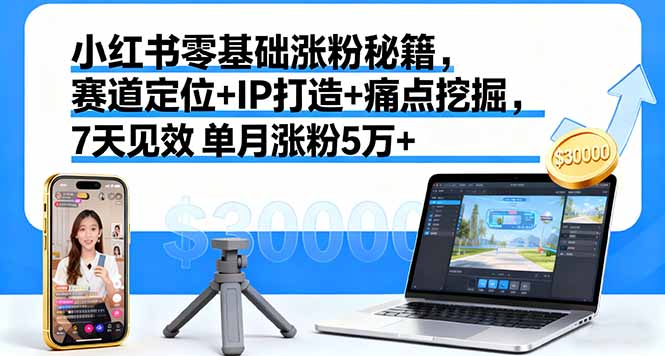 小红书零基础涨粉秘籍，赛道定位+IP打造+痛点挖掘，7天见效 单月涨粉5万+-α阿尔法Trader